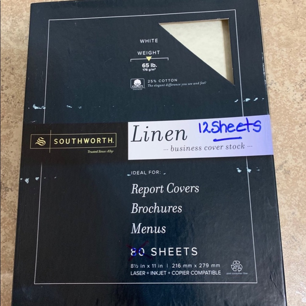 SouthWorth Linen Business Cover Stock - (12) Sheets